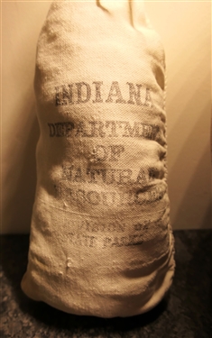 North Carolina Stone Crock - 11 Tall, Redware Lid, and Indiana Department of Natural Resources Sack From Spring Mill State Park 