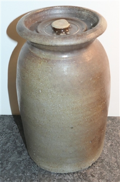North Carolina Stone Storage Crock with Brown Lid - Measures 11 Tall 