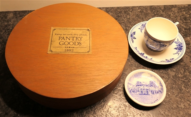 Modern Pantry Box Spice Set with 7 Small Boxes Inside- Measures 2 1/4 Tall 9 1/2 Across and Delf Cup and Saucer Set, and Adams Small Plate 