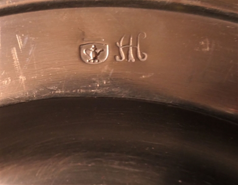 6 Pewter Bowls - Woodbury Pewters 7 1/2, MAE Engraved with Hallmarks, CR Engraved, and H Hallmarked 