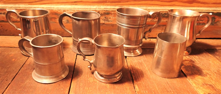 7 Pewter Mugs and Tankards - CB Hallmarked, Village Pewter, Williamsburg Steiff Pewter, and James Yates 
