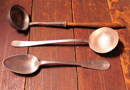 Handmade Pewter Spoon, Ladle, and Wood Handled Ladle - Spoon Measures 12 Long