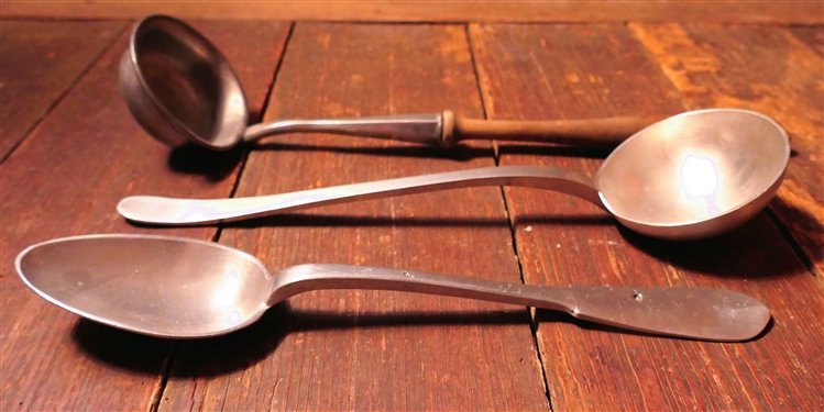 Handmade Pewter Spoon, Ladle, and Wood Handled Ladle - Spoon Measures 12 Long