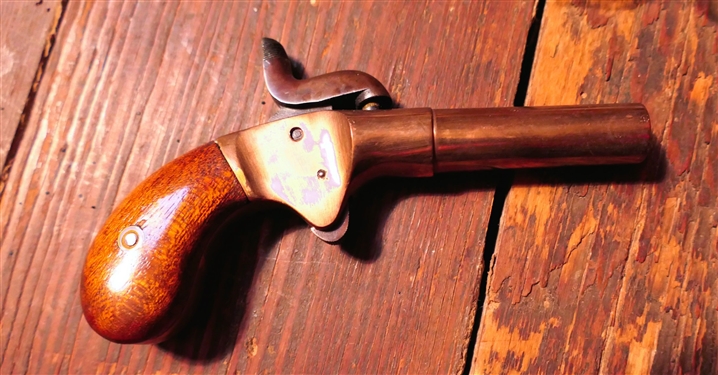 Mississippi Derringer - Black Powder Box Lock .41 Caliber Pistol in Wood Box with an Eagle on Top also Including Powder Flask, Caps, and Balls - 
