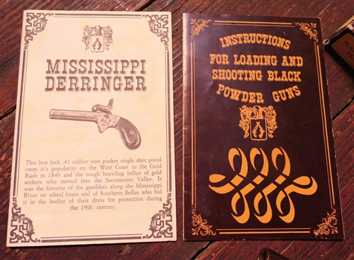 Mississippi Derringer - Black Powder Box Lock .41 Caliber Pistol in Wood Box with an Eagle on Top also Including Powder Flask, Caps, and Balls - 