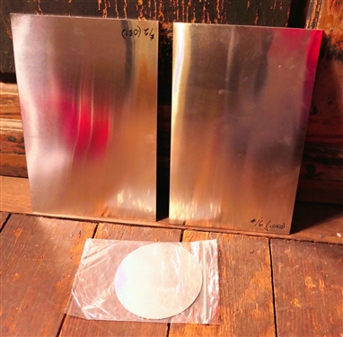 2 Sheets and Round Disk of Pewter - Sheets are 16 Gauge  12 by 7 and 12 Gauge 12 by 8