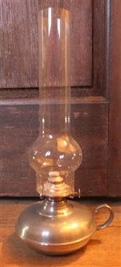 Pewter Finger Oil Lamp with Glass Chimney