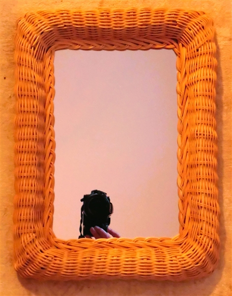 Small Wicker Framed Mirror - Frame Measures 16" by 13"
