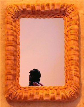 Small Wicker Framed Mirror - Frame Measures 16 by 13