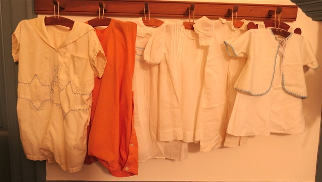 6 Pieces of Vintage Childs Clothing - Smocked Dress, Slip, and Jumpers