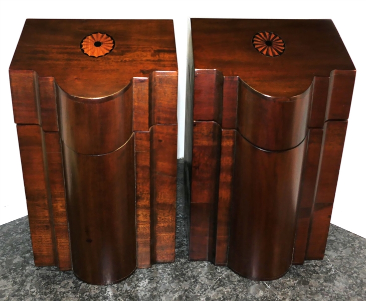Pair of Froelich Furniture Mahogany Inlaid Knife Boxes - Each Measures 14 1/2" Tall 9" by 8 1/2" 