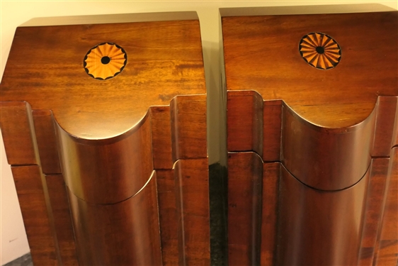 Pair of Froelich Furniture Mahogany Inlaid Knife Boxes - Each Measures 14 1/2 Tall 9 by 8 1/2 