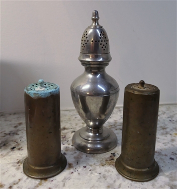 Pair of Copper Shakers and Steiff Pewter Williamsburg Pewter Shaker - Measures 7 1/2 Tall 