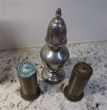 Pair of Copper Shakers and Steiff Pewter Williamsburg Pewter Shaker - Measures 7 1/2 Tall 