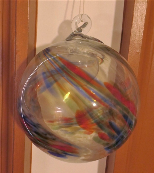 Red, Black, and Green Swirl Hand Blown Witch Ball - Measures 4" Across