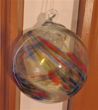 Red, Black, and Green Swirl Hand Blown Witch Ball - Measures 4 Across