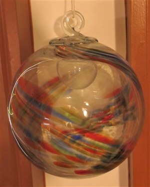 Red, Black, and Green Swirl Hand Blown Witch Ball - Measures 4 Across