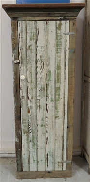 Green and White Painted Chimney Cupboard Paneled Sides - 4 Shelves Inside - Measures 64 tall 22 by 14 - NO CONTENTS