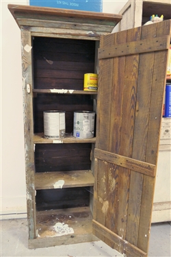 Green and White Painted Chimney Cupboard Paneled Sides - 4 Shelves Inside - Measures 64 tall 22 by 14 - NO CONTENTS