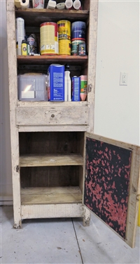 White Painted Cupboard - Open Top Shelves, Single Drawer, and Bottom Cupboard - Measures 74 tall 24 by 13 - NO CONTENTS