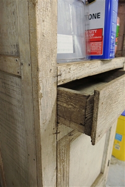 White Painted Cupboard - Open Top Shelves, Single Drawer, and Bottom Cupboard - Measures 74 tall 24 by 13 - NO CONTENTS