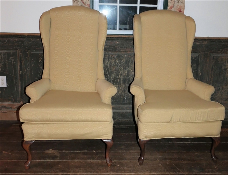 Pair of Gold Petit Wing Back Chairs - Each Measures 45" tall 25" by 23" 