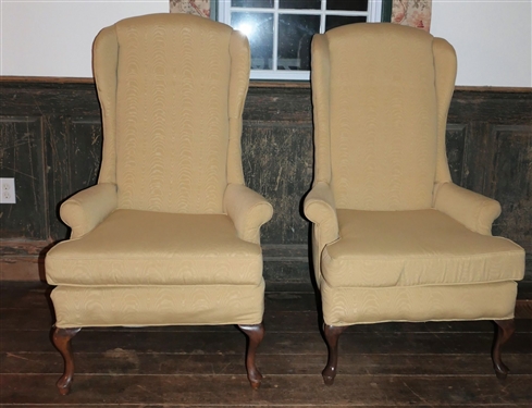Pair of Gold Petit Wing Back Chairs - Each Measures 45 tall 25 by 23 