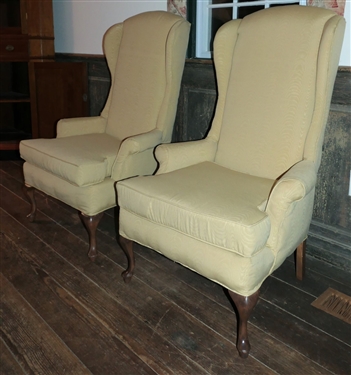 Pair of Gold Petit Wing Back Chairs - Each Measures 45 tall 25 by 23 
