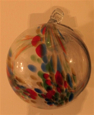Red, Black, and Green Swirl Hand Blown Witch Ball - Measures 4 Across