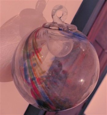 Red, Black, and Green Swirl Hand Blown Witch Ball - Measures 4 Across