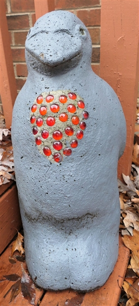 Cement Penguin Statue with Red Heart on Front - Measures 22" Tall 