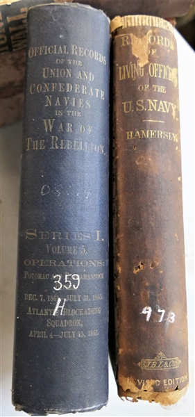 "The Records of Living Officers of the U.S. Navy and Marine Corps" by Lewis R. Hamersley - Revised Edition - Hard Cover - Some Writing on First Pages and Spine Separation and "Official Records of...