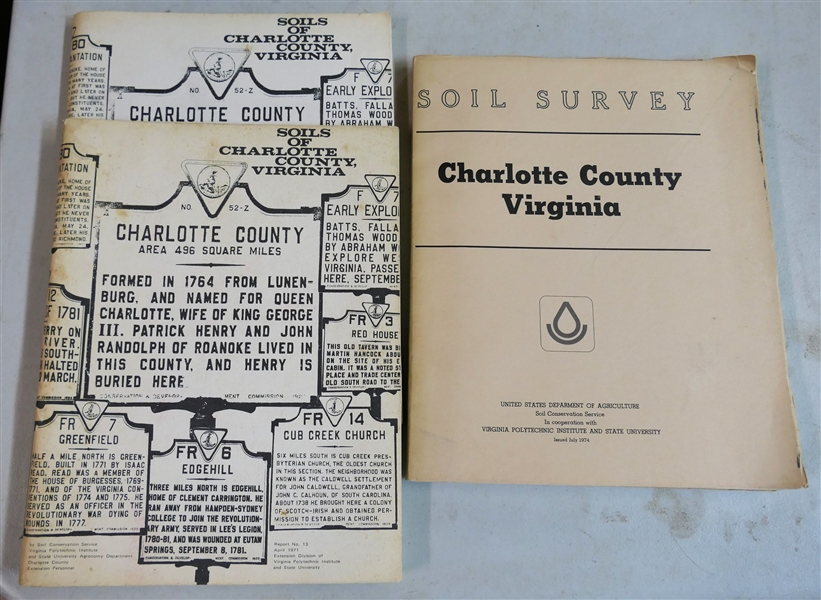 "Charlotte County Virginia" Soil Survey Issued July 1974 and 2 Copies of "Soils of Charlotte County Virginia" Report No. 13 April 1971 - Paperbound