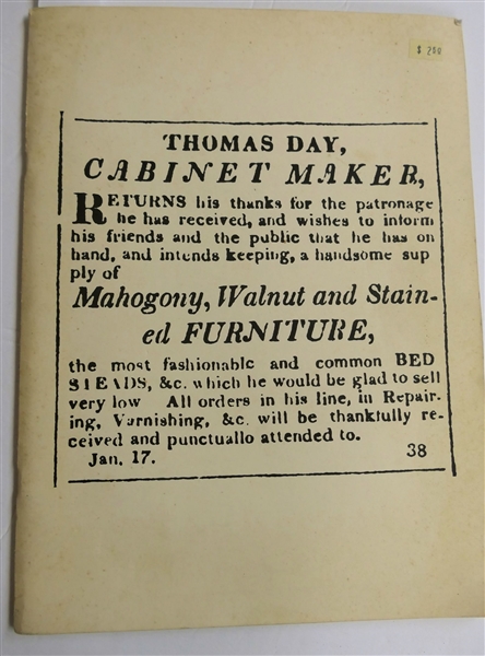 "Thomas Day, Cabinetmaker" An Exhibition at the North Carolina Museum of History - Raleigh, North Carolina - 1975 - Paperbound Book 