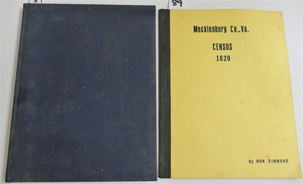 "Mecklenburg Co., Virginia Census of 1850" By Don Simmons - Published 1976 - Hardcover and "Mecklenburg Co., VA Census 1820" by Don Simmons 1976 - Paperbound