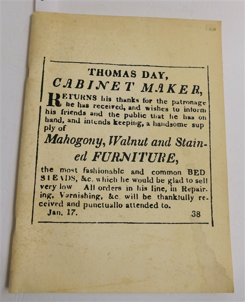"Thomas Day, Cabinetmaker" An Exhibition at the North Carolina Museum of History - Raleigh, North Carolina - 1975 - Paperbound Book 