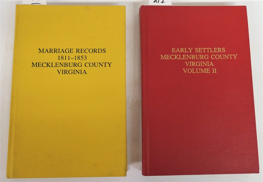 "Marriage Records 1811 - 1853 Mecklenburg County Virginia" Collected and Complied by Prestwould Chapter, DAR South Hill, VA  - Hardcover Book and "Early Settlers Mecklenburg County Virginia -...