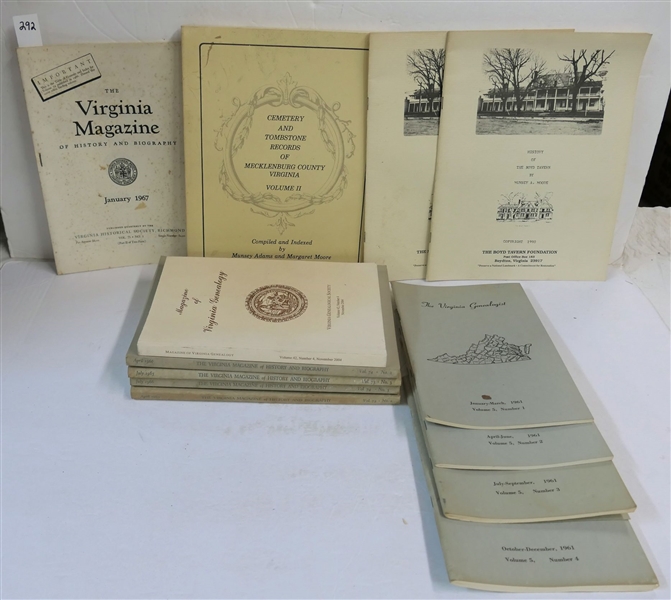 Lot of Paperbound Books and Booklets including "History of Boyd Tavern" "Cemetery and Tombstone Records of Mecklenburg County Virginia Vol. II" "The Virginia Genealogist" and "The Virginia Magazine" 