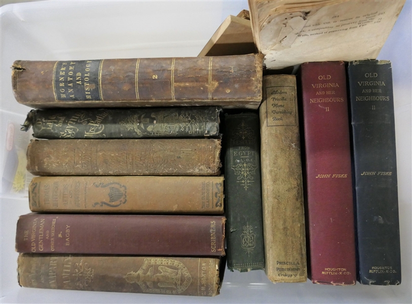 Lot of Books Including "Old Virginia Houses and Their Neighbors" "The Old Virginia Gentleman" "Thomas Jefferson Letters" "Horners Anatomy" "Mrs. Partintgton" "James Buchanan"