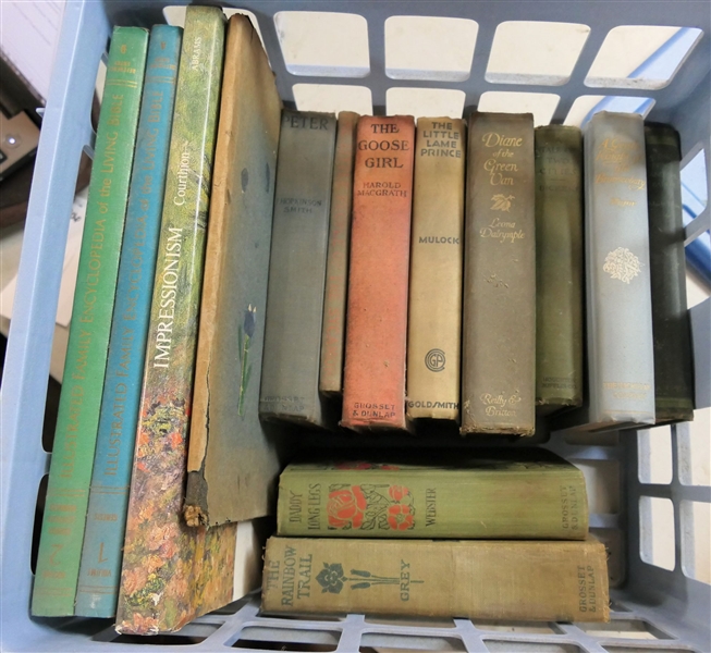 Lot of Books including "The Goose Girl" "Diane of the Green Van" "The Rainbow Trail" "Peter" " Impressionism" Family Encyclopedias