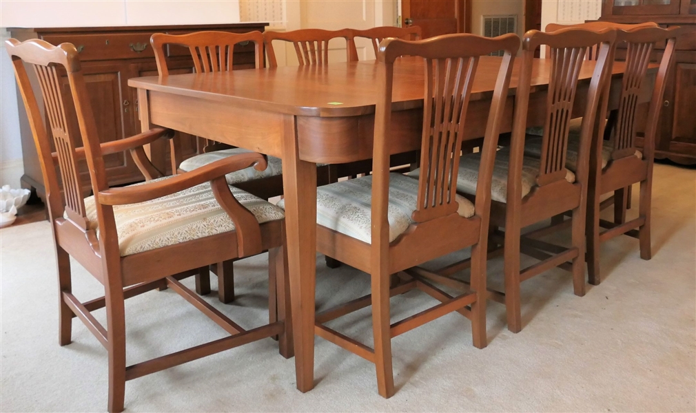 Beautiful Walnut Dining Table and 8 Chairs - Top Surface is Pristine - Table Has 1 Leaf - 6 Side Chairs and 2 Captains Chairs - Table Measures 30" Tall 72 1/2" By 46"