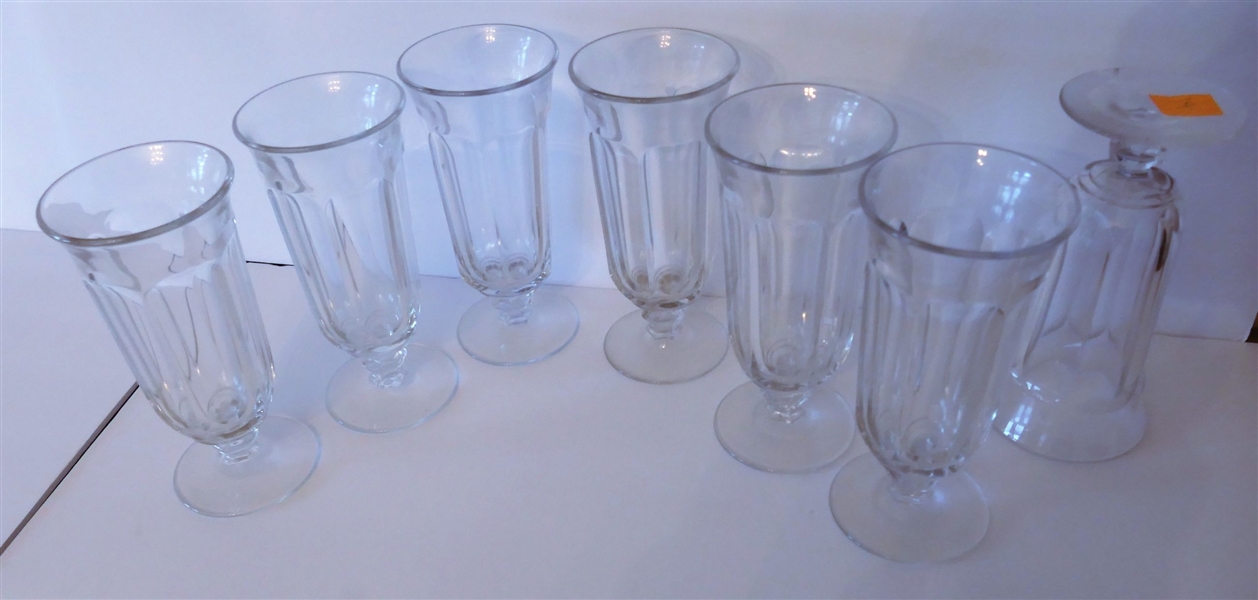 7 Clear Footed Milk Shake Glasses - Measuring 7" Tall - 1 Is Chipped