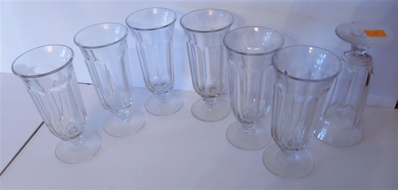 7 Clear Footed Milk Shake Glasses - Measuring 7" Tall - 1 Is Chipped