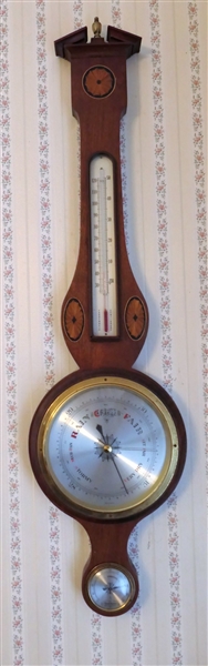 Beautiful Inlaid German Barometer  / Thermometer  Measures 39" long 10" across