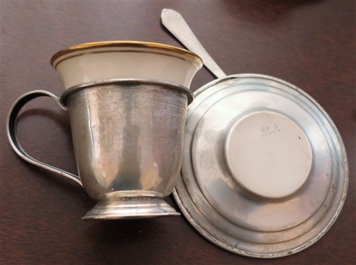 6 Sterling Silver Framed Demitasse Cups with Saucers and Spoons - Frames are Monogrammed - Each Measures 2 1/4 tall Saucers Measure 3 1/4 Across - Spoons Are Towle