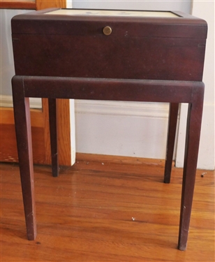 Mahogany Finish Lift Top Box with Hummingbirds On Top - Full of Sewing Materials - Measures 22 Tall 15 by 11 
