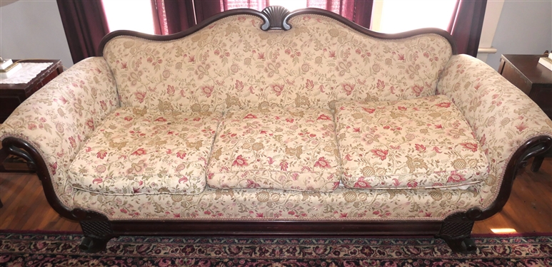 Mahogany Sofa with Shell and Swan Decoration - Measures 34 tall 80 Long