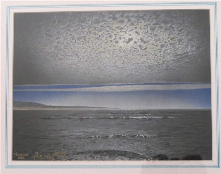 Lee Farley "Moonlit Sea" Signed and Numbered 17/100 Print - Beautifully Framed and Matted - Print Measures 8" by 10" 