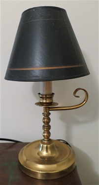 Heavy Brass Candle Lamp with Black Shade - Measures 15 Tall 