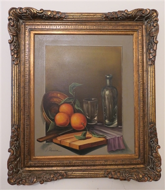 I. Perrier Still Life Print on Canvas in Fancy Frame - Interior Measures 23 by 19 1/2